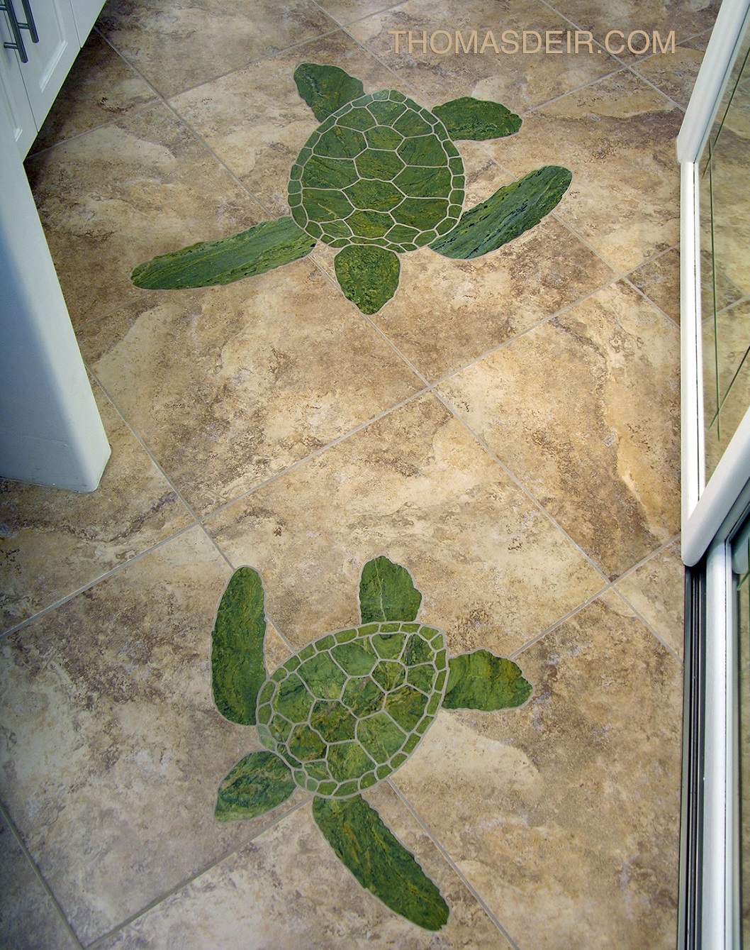 mosaic bathroom floor mural with sea turtles