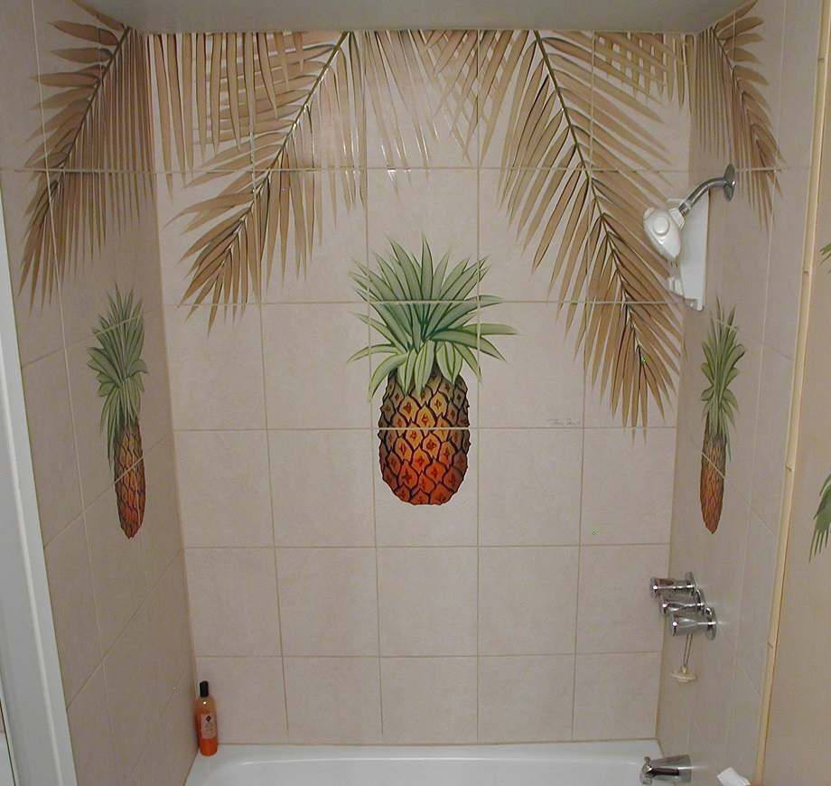 Hawaii Pineapple Shower Tile Mural