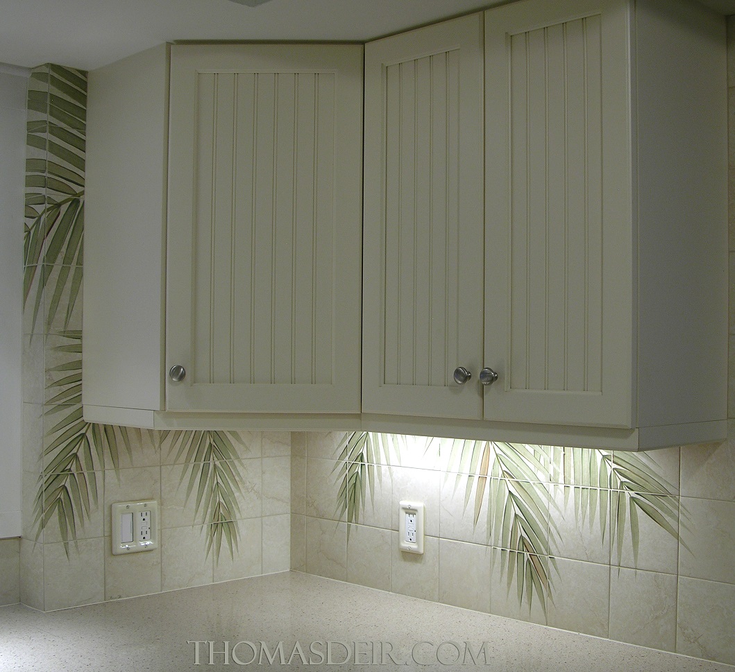 White Kitchen Tile Mural Art Palm Fronds