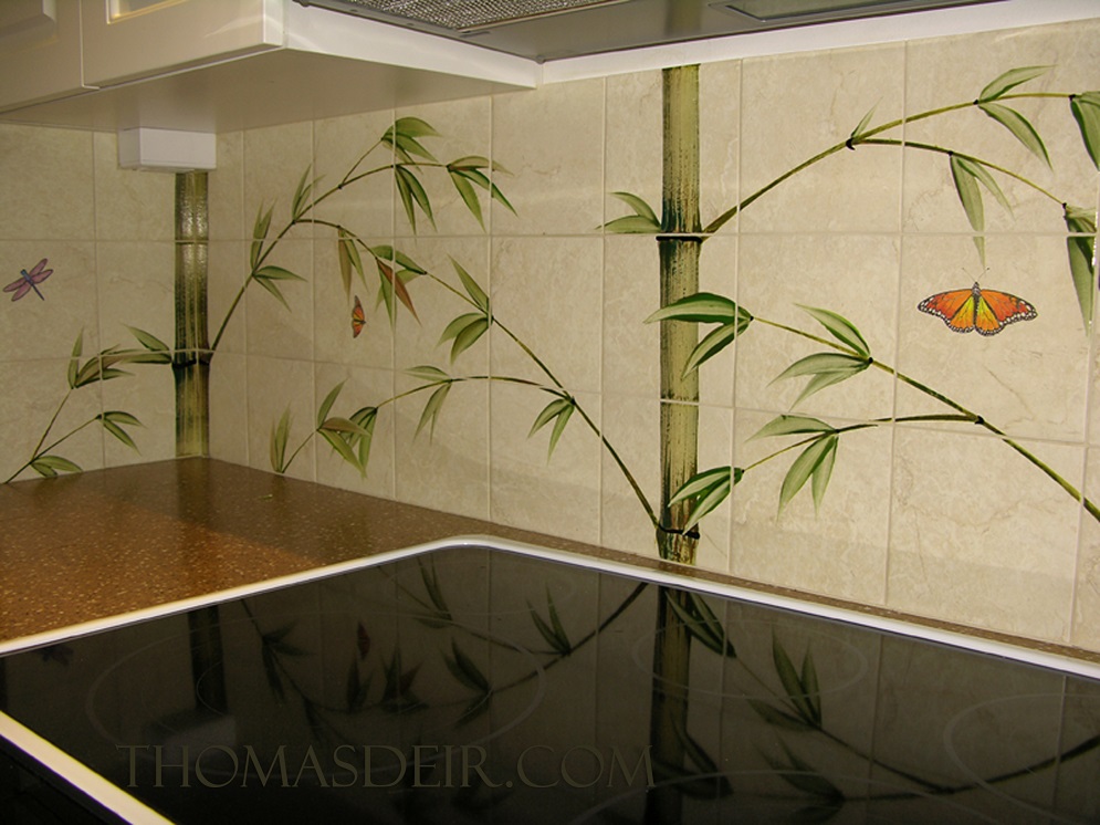 Indonesian bamboo kitchen tile mural