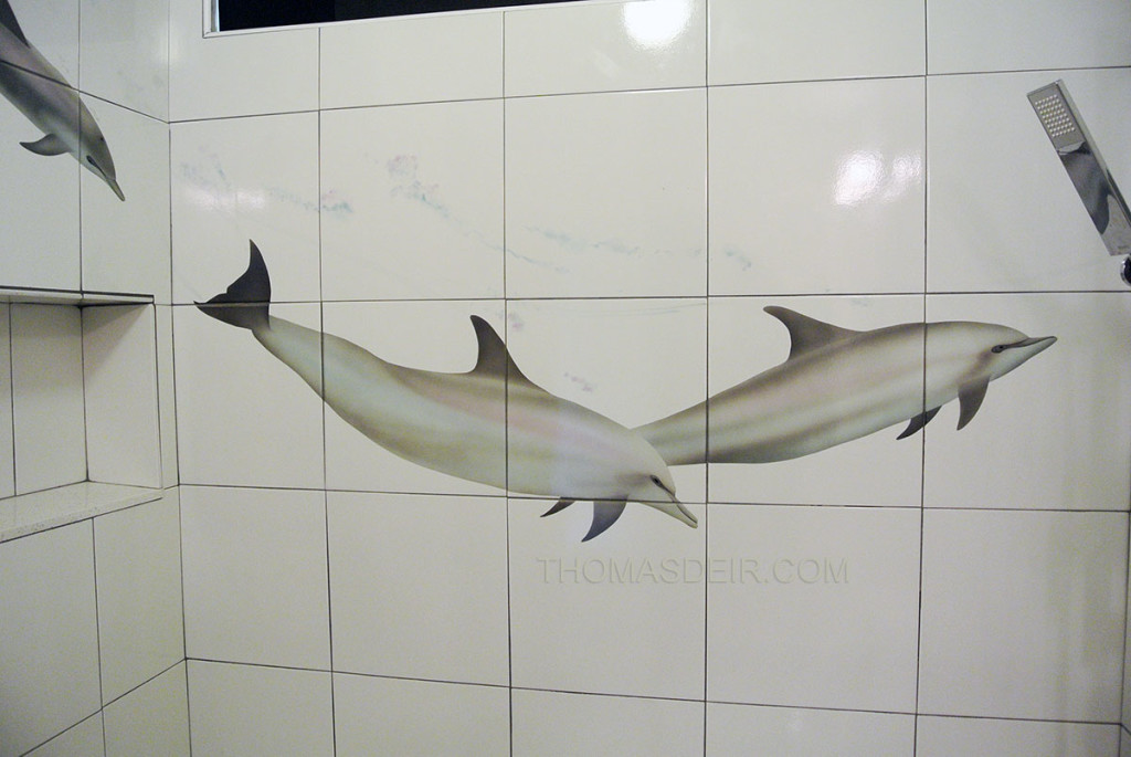 Bathroom tile mural dolphin painting