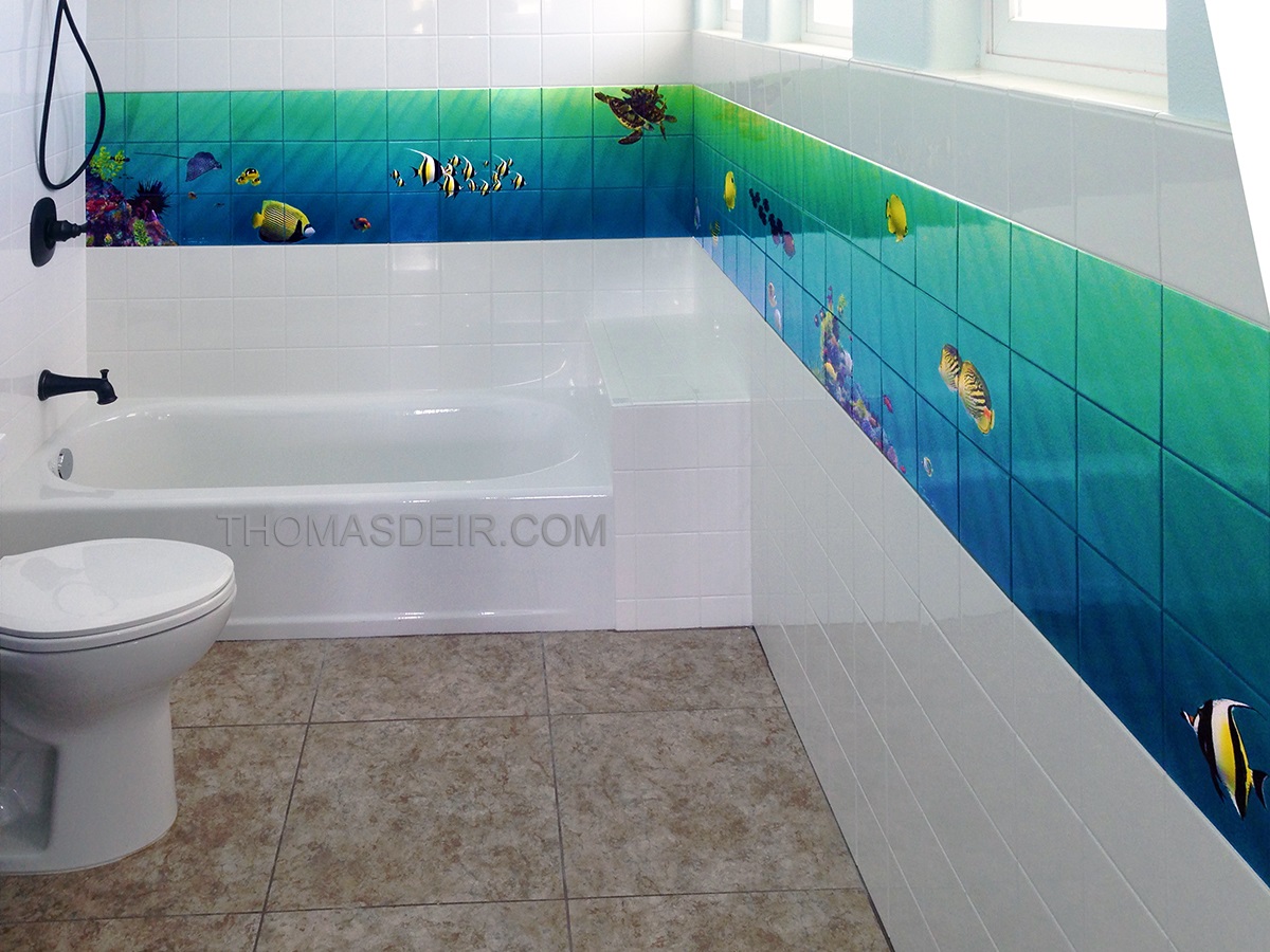 Bathroom tile mural tropical fish reef