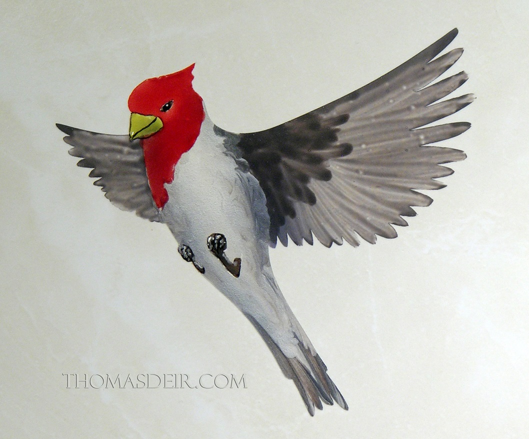 Red crested cardinal bird tile mural 