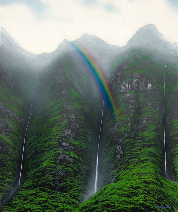 Koolau Waterfall Rainbow painting