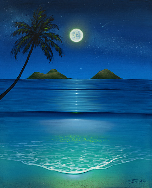 painting of full moon over Lanikai beach